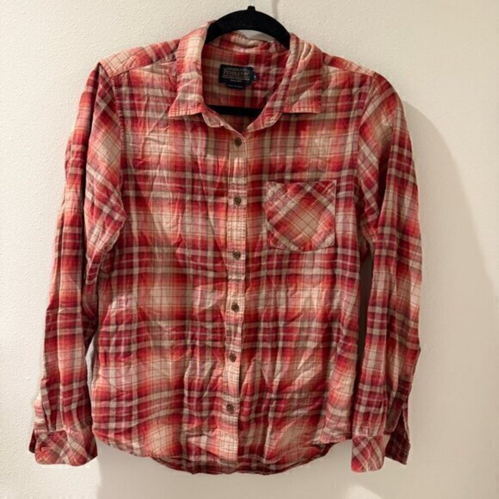 Pendleton Mens Red White Plaid Button Down Long Sleeve Shirt Size M Medium